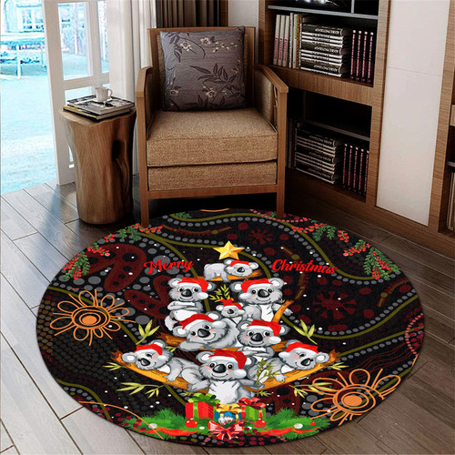 Aboriginal Christmas Round Rug - Aussie Koala Christmas Tree with Aboriginal Inspired Round Rug Aboriginal Christmas Round Rug - Aussie Koala Christmas Tree with Aboriginal Inspired Round Rug