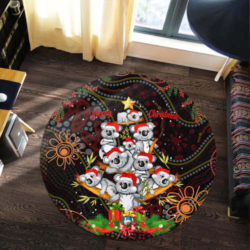 Aboriginal Christmas Round Rug - Aussie Koala Christmas Tree with Aboriginal Inspired Round Rug Aboriginal Christmas Round Rug - Aussie Koala Christmas Tree with Aboriginal Inspired Round Rug