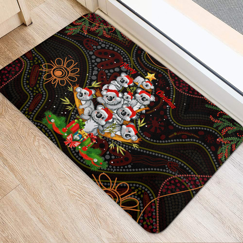 Aboriginal Christmas Door Mat - Aussie Koala Christmas Tree with Aboriginal Inspired Door Mat