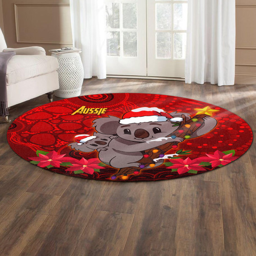 Aboriginal Christmas Round Rug - Aussie Koala Christmas Poinsettia with Aboriginal Inspired Round Rug Aboriginal Christmas Round Rug - Aussie Koala Christmas Poinsettia with Aboriginal Inspired Round Rug