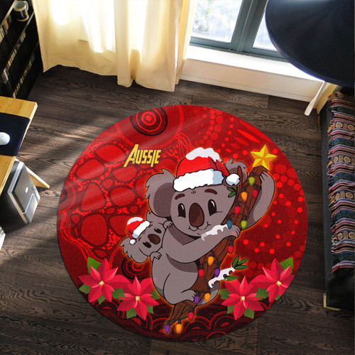 Aboriginal Christmas Round Rug - Aussie Koala Christmas Poinsettia with Aboriginal Inspired Round Rug Aboriginal Christmas Round Rug - Aussie Koala Christmas Poinsettia with Aboriginal Inspired Round Rug
