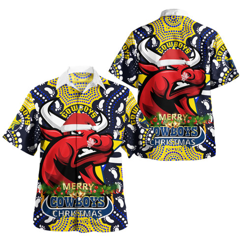 North Queensland Hawaiian Shirt - Merry Christmas North Queensland With Dot Art Painting Footprints Hawaiian Shirt North Queensland Hawaiian Shirt - Merry Christmas North Queensland With Dot Art Painting Footprints Hawaiian Shirt