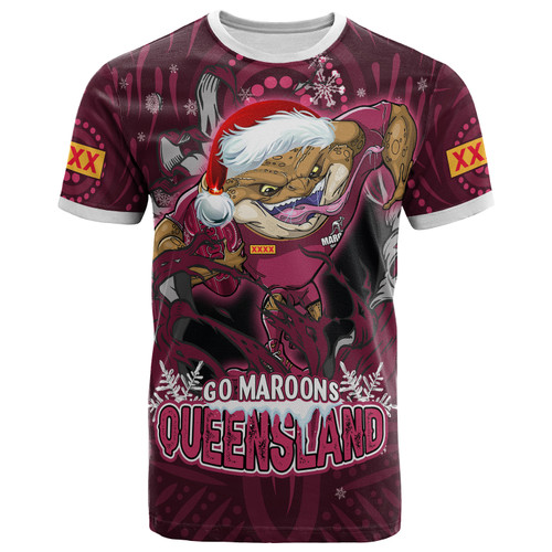 Queensland Maroons Christmas T-shirt - Custom Maroons Cane Toad Aboriginal Inspired T-Shirt