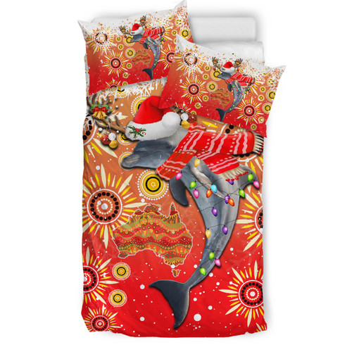Redcliffe Dolphins Christmas Bedding Set - Dolphins Christmas Hat Pattern Snow Style Bedding Set