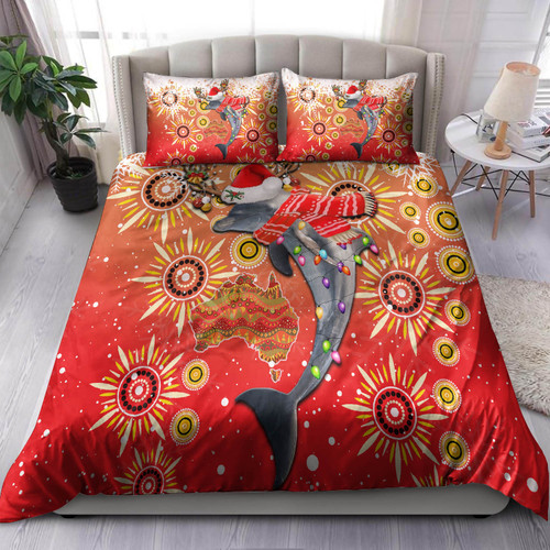 Dolphins Rugby Christmas Bedding Set - Dolphins Christmas Hat Pattern Snown Style Bedding Set