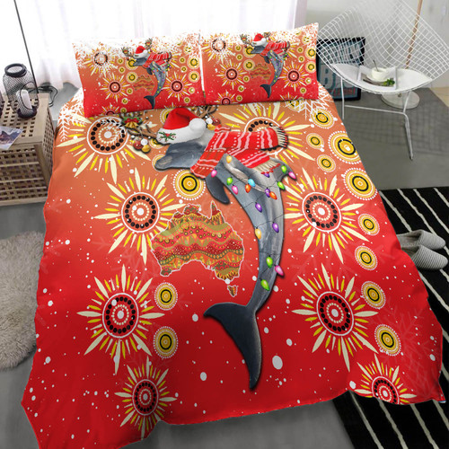 Redcliffe Dolphins Christmas Bedding Set - Dolphins Christmas Hat Pattern Snow Style Bedding Set