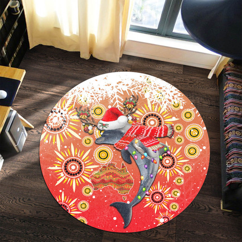 Redcliffe Dolphins Christmas Round Rug - Redcliffe Dolphins Christmas Hat Pattern Snown Style Round Rug Redcliffe Dolphins Christmas Round Rug - Redcliffe Dolphins Christmas Hat Pattern Snown Style Round Rug