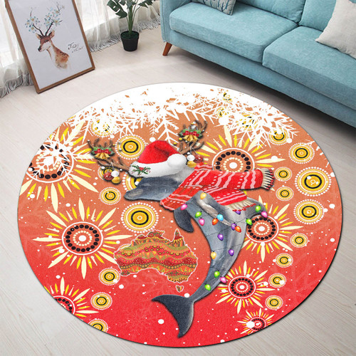 Dolphins Christmas Round Rug - Dolphins Christmas Hat Pattern Snown Style Round Rug