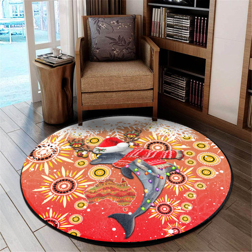 Redcliffe Dolphins Christmas Round Rug - Redcliffe Dolphins Christmas Hat Pattern Snown Style Round Rug Redcliffe Dolphins Christmas Round Rug - Redcliffe Dolphins Christmas Hat Pattern Snown Style Round Rug