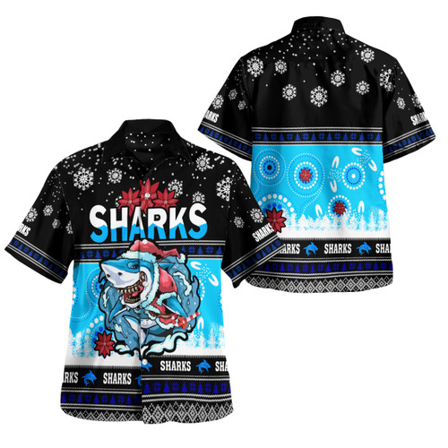 Cronulla-Sutherland Sharks Christmas Hawaiian Shirt - Custom Cronulla-Sutherland Sharks Ugly Christmas And Aboriginal Patterns Hoodie