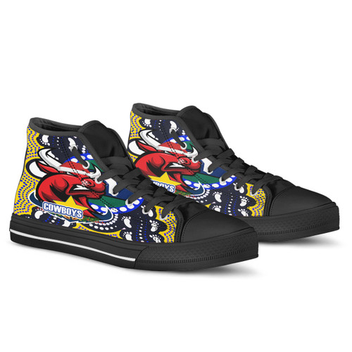 North Queensland Christmas High Top Shoes - Custom Merry Christmas North Queensland With Dot Art Painting Footprints North Queensland Christmas High Top Shoes - Custom Merry Christmas North Queensland With Dot Art Painting Footprints