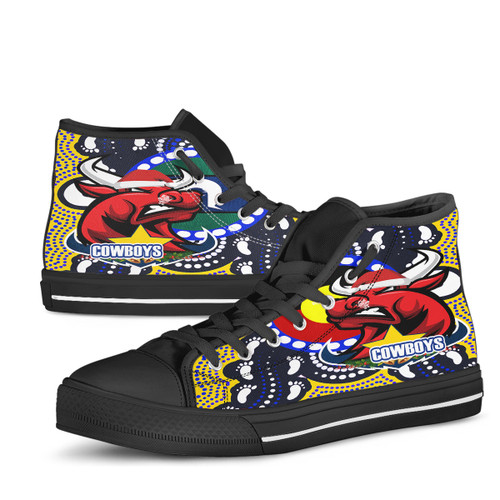 North Queensland Christmas High Top Shoes - Custom Merry Christmas North Queensland With Dot Art Painting Footprints North Queensland Christmas High Top Shoes - Custom Merry Christmas North Queensland With Dot Art Painting Footprints