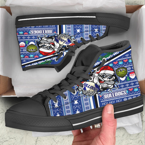 Canterbury-Bankstown Christmas High Top Shoes - Custom Scratch Canterbury-Bankstown Christmas With Snowflakes Ho Ho Ho High Top Shoes Canterbury-Bankstown Christmas High Top Shoes - Custom Scratch Canterbury-Bankstown Christmas With Snowflakes Ho Ho Ho High Top Shoes