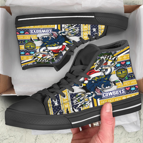 North Queensland Christmas High Top Shoes - Custom Merry "Super North Queensland" Christmas Scratch Ho Ho Ho High Top Shoes North Queensland Christmas High Top Shoes - Custom Merry "Super North Queensland" Christmas Scratch Ho Ho Ho High Top Shoes