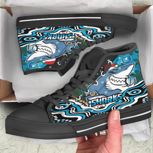 Cronulla Christmas High Top Shoes - Custom Merry Christmas Super Cronulla Indigenous High Top Shoes