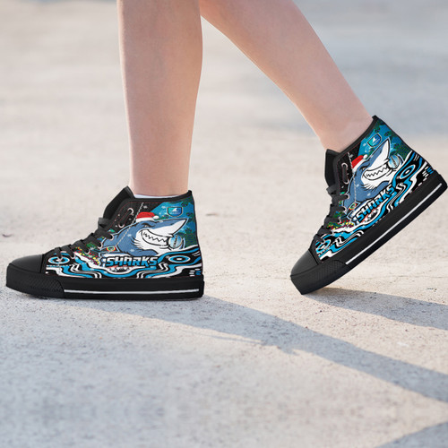 Cronulla Christmas High Top Shoes - Custom Merry Christmas Super Cronulla Indigenous High Top Shoes