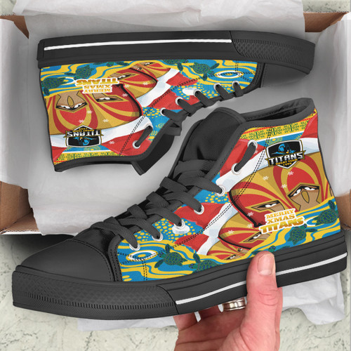 Gold Coast Christmas High Top Shoes - Custom Merry Gold Coast Christmas Indigenous High Top Shoes Gold Coast Christmas High Top Shoes - Custom Merry Gold Coast Christmas Indigenous High Top Shoes