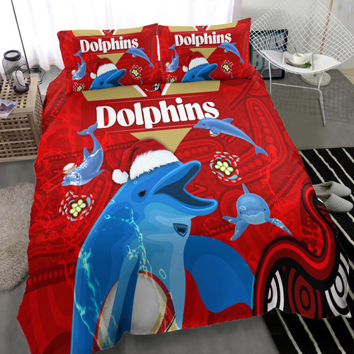 Redcliffe Dolphins Bedding Set - Redcliffe Dolphins Christmas Aboriginal Inspired Teammates Bedding Set Redcliffe Dolphins Bedding Set - Redcliffe Dolphins Christmas Aboriginal Inspired Teammates Bedding Set