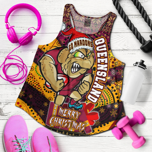 Cane Toads Christmas Women Racerback Tank - QLD Go Maroons Cane Toads Aboriginal Inspired With Snowflake