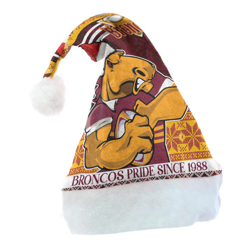Brisbane Broncos Christmas Hat - Broncos Pride Since 1988 Aboriginal Inspired and Ugly Pattern Christmas Hat