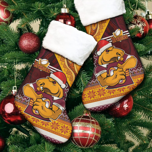 Brisbane Broncos Christmas Stocking - Broncos Pride Since 1988 Aboriginal Inspired and Ugly Pattern Christmas Stocking