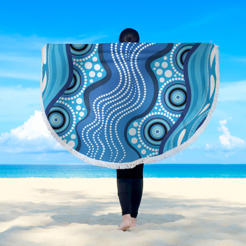 Australia Aboriginal Beach Blanket -  Blue Indigenous Patterns Beach Blanket