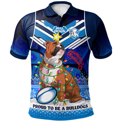 Canterbury-Bankstown Bulldogs Christmas Polo Shirt - Custom Pride To Be A Canterbury-Bankstown Bulldogs Ugly Christmas Pattern And Aboriginal Inspired Polo Shirt