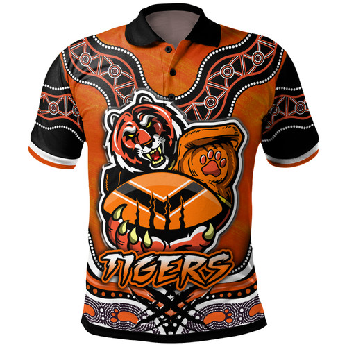 Tigers Rugby Polo Shirt - Custom Tiger Rugby Aboriginal Inspired Polo Shirt