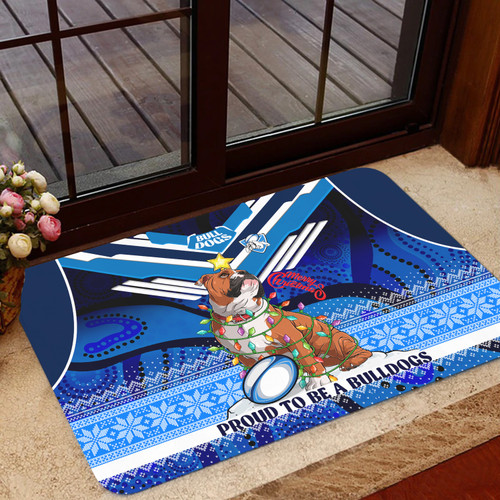 Canterbury-Bankstown Bulldogs Christmas Door Mat - Pride To Be A Canterbury-Bankstown Bulldogs Ugly Christmas Pattern And Aboriginal Inspired Door Mat