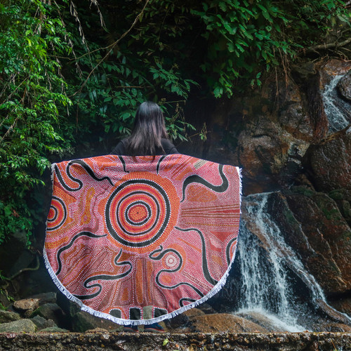 Australia Aboriginal Inspired Beach Blanket - Indigenous Footprint Landscape Beach Blanket Australia Aboriginal Inspired Beach Blanket - Indigenous Footprint Landscape Beach Blanket