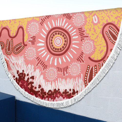 Australia Aboriginal Inspired Beach Blanket - Indigenous Inspired Red Flowers Beach Blanket Australia Aboriginal Inspired Beach Blanket - Indigenous Inspired Red Flowers Beach Blanket