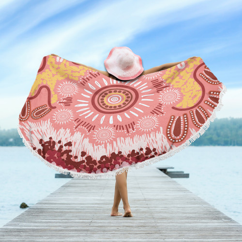 Australia Aboriginal Inspired Beach Blanket - Indigenous Inspired Red Flowers Beach Blanket Australia Aboriginal Inspired Beach Blanket - Indigenous Inspired Red Flowers Beach Blanket