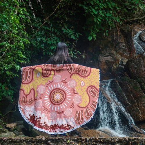 Australia Aboriginal Inspired Beach Blanket - Indigenous Inspired Red Flowers Beach Blanket Australia Aboriginal Inspired Beach Blanket - Indigenous Inspired Red Flowers Beach Blanket