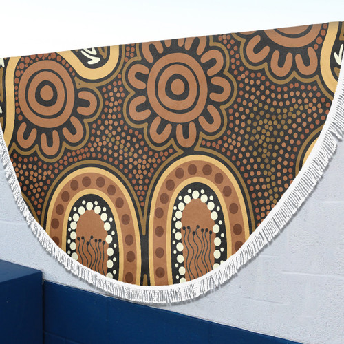 Australia Aboriginal Inspired Beach Blanket - Indigenous Inspired Brown Dot Painting Flowers Beach Blanket Australia Aboriginal Inspired Beach Blanket - Indigenous Inspired Brown Dot Painting Flowers Beach Blanket