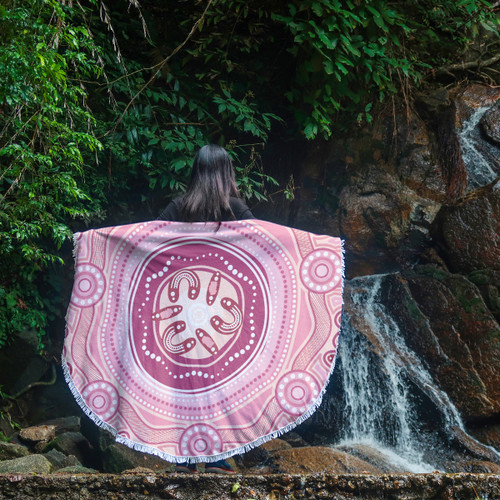 Australia Aboriginal Inspired Beach Blanket - Indigenous Inspired Pink Dot Painting Flowers Beach Blanket Australia Aboriginal Inspired Beach Blanket - Indigenous Inspired Pink Dot Painting Flowers Beach Blanket