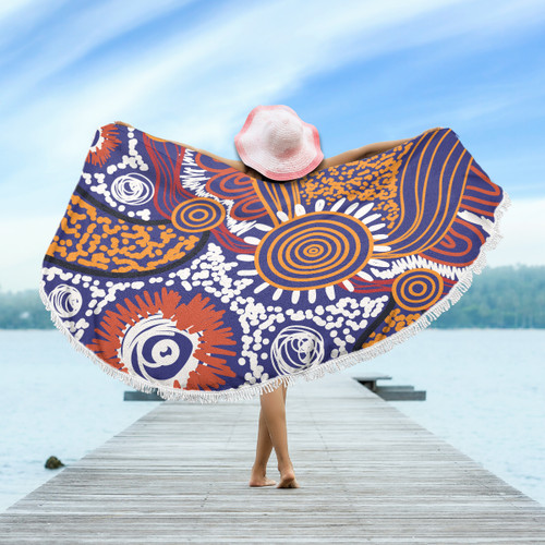 Australia Aboriginal Inspired Beach Blanket - Indigenous Inspired Dot Painting Flowers Beach Blanket Australia Aboriginal Inspired Beach Blanket - Indigenous Inspired Dot Painting Flowers Beach Blanket