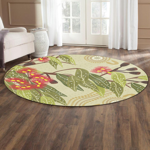 Australia Aboriginal Inspired Round Rug - Aboriginal art Painting With gumtree Round Rug Australia Aboriginal Inspired Round Rug - Aboriginal art Painting With gumtree Round Rug