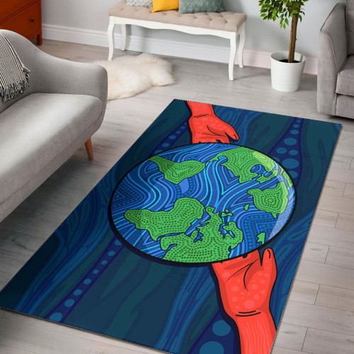 Australia Aboriginal Inspired Area Rug - Aboriginal dot art painting depicting save the planet