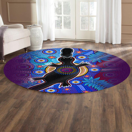 Australia Aboriginal Inspired Round Rug - Aboriginal Inspired Platypus Animal Style Art Round Rug Australia Aboriginal Inspired Round Rug - Aboriginal Inspired Platypus Animal Style Art Round Rug