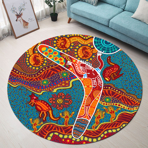 Australia Aboriginal Inspired Round Rug - Aboriginal Inspired Style Art Round Rug Australia Aboriginal Inspired Round Rug - Aboriginal Inspired Style Art Round Rug