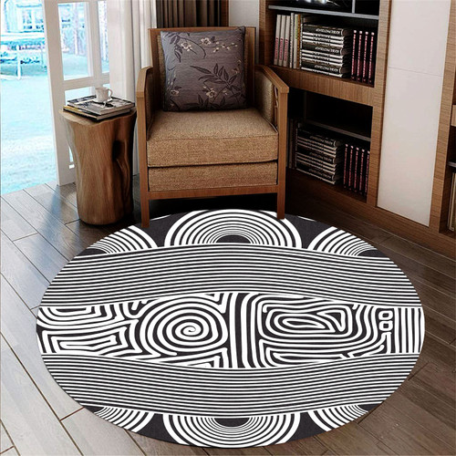 Australia Aboriginal Inspired Round Rug - Black And White Vector Aboriginal Art Round Rug