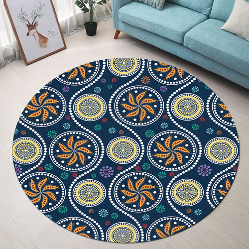 Australia Aboriginal Inspired Round Rug - Blue Aboriginal Dot Art Painting Round Rug Australia Aboriginal Inspired Round Rug - Blue Aboriginal Dot Art Painting Round Rug