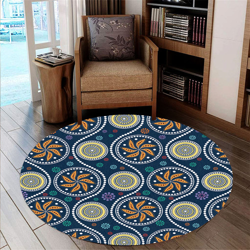 Australia Aboriginal Inspired Round Rug - Blue Aboriginal Dot Art Painting Round Rug Australia Aboriginal Inspired Round Rug - Blue Aboriginal Dot Art Painting Round Rug
