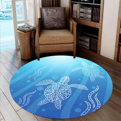 Australia Aboriginal Inspired Round Rug - Ethnic Aboriginal Style Water Turtles Swim Up Round Rug