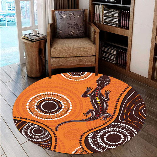 Australia Aboriginal Inspired Round Rug - Aboriginal Art Background With Lizard Style Art Round Rug Australia Aboriginal Inspired Round Rug - Aboriginal Art Background With Lizard Style Art Round Rug
