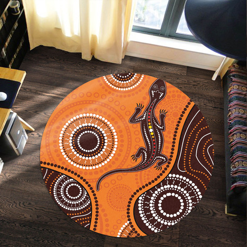 Australia Aboriginal Inspired Round Rug - Aboriginal Art Background With Lizard Style Art Round Rug