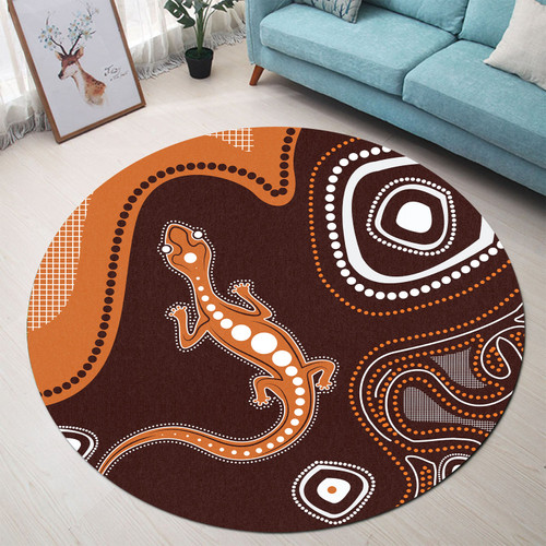Australia Aboriginal Inspired Round Rug - Aboriginal Art Background With Lizard Style Round Rug Australia Aboriginal Inspired Round Rug - Aboriginal Art Background With Lizard Style Round Rug