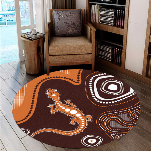 Australia Aboriginal Inspired Round Rug - Aboriginal Art Background With Lizard Style Round Rug Australia Aboriginal Inspired Round Rug - Aboriginal Art Background With Lizard Style Round Rug