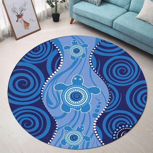 Australia Aboriginal Inspired Round Rug - Aboriginal Dot Art Vector Painting With Turtle Round Rug Australia Aboriginal Inspired Round Rug - Aboriginal Dot Art Vector Painting With Turtle Round Rug