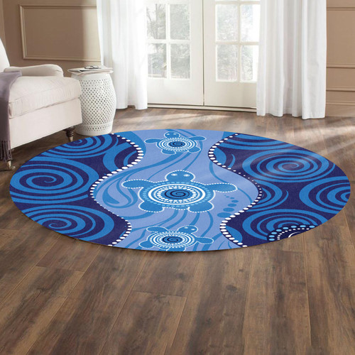 Australia Aboriginal Inspired Round Rug - Aboriginal Dot Art Vector Painting With Turtle Round Rug Australia Aboriginal Inspired Round Rug - Aboriginal Dot Art Vector Painting With Turtle Round Rug